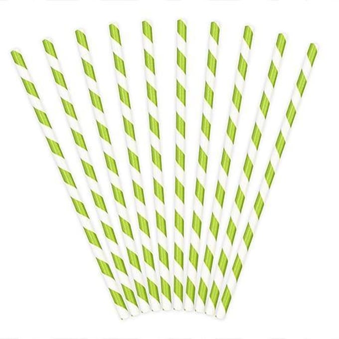 Rietjes Stripes Wit/Lime Groen (10 stuks)