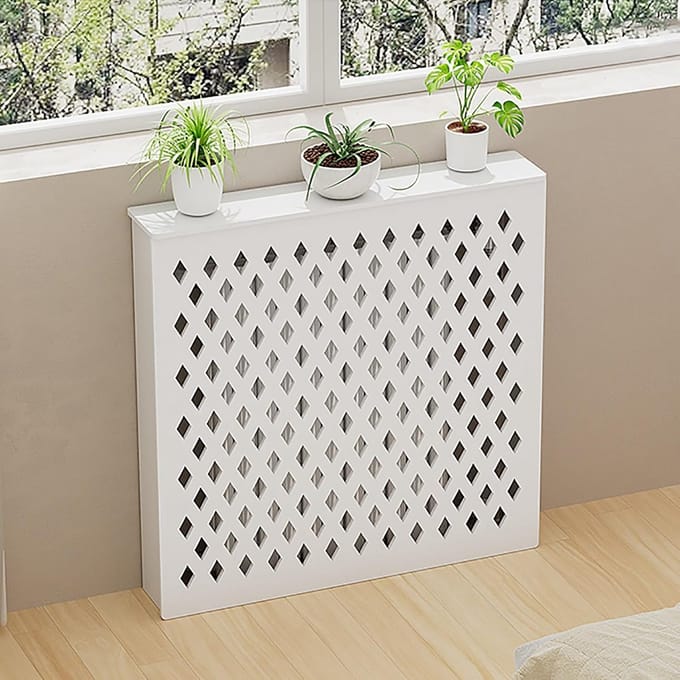 Radiatorafdekking met plank - Opbergkast verwarming - Ruimte organiseren - Verbeterde stabiliteit - 50x60x20cm - Wit