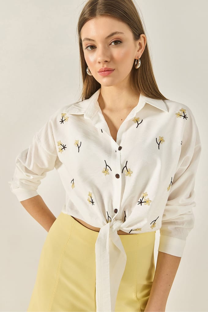 Geborduurd Poplin Shirt met Knopsluiting