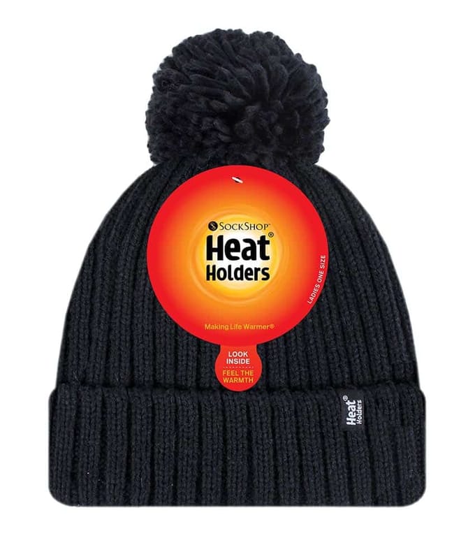 Heat Holders - Thermische Pom Pom Bobble-hoed voor dames - Zwart