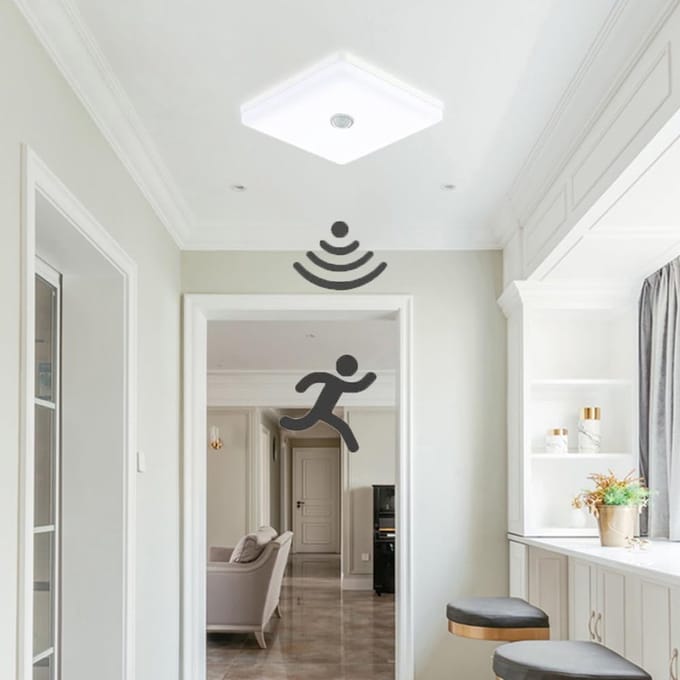 Vierkante LED Plafondlamp met Bewegingssensor voor Binnen, 30W Koel Wit Licht