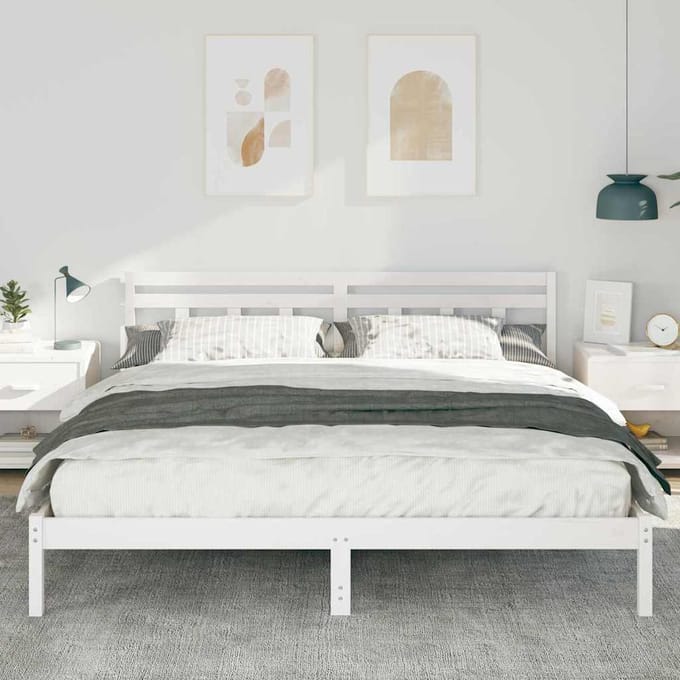 vidaXL - Bedframe - Wit - 200 - x - 200 - cm - Massief - grenenhout
