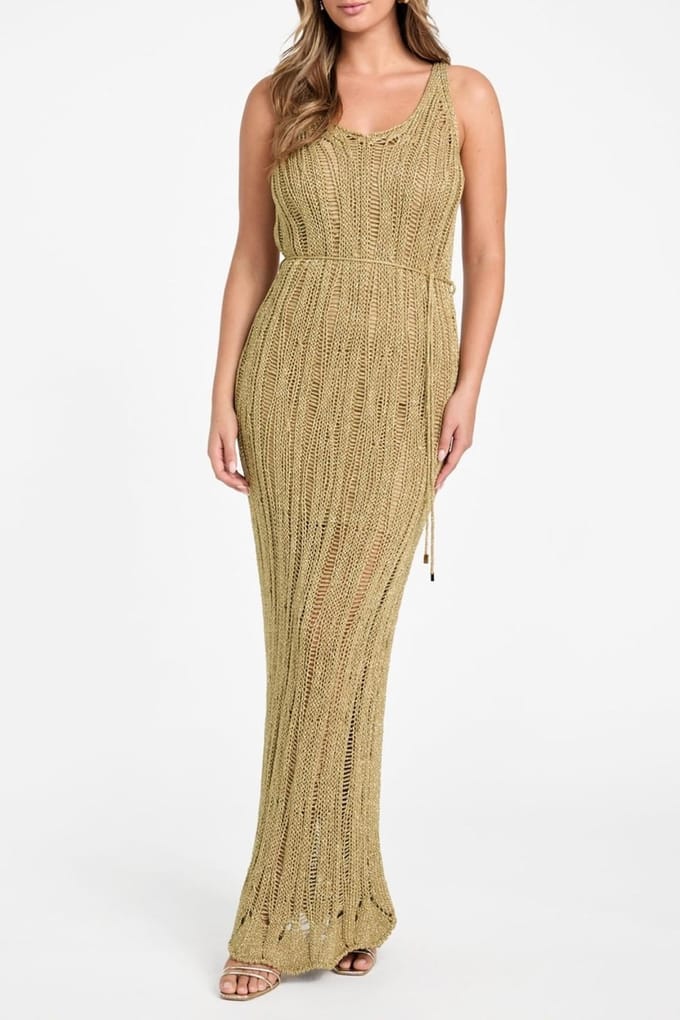 GUESS Lucky Sl Long Lurex Antique Gold Multi Größe: 44 | Maxikleider Outlet | Damen | Gelb