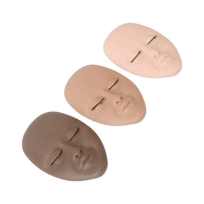 3 STUKS Wimper Mannequin Hoofd Verwijderbare Vervangbare Oogleden Wimper Oefenhoofd Model voor Schoonheid beige