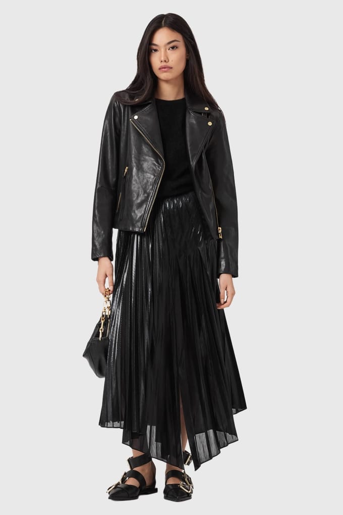 AllSaints Jax Skirt Metallic Black Größe: 2 | Maxiröcke Outlet | Damen | Schwarz