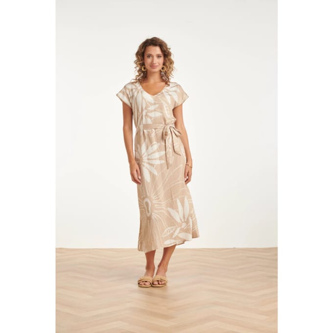 Smashed Lemon Midi-jurk met bloemprint en korte mouwen beige/wit |