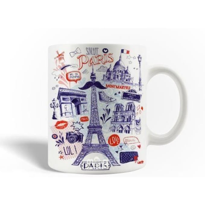 Mug en Céramique - La tour Eiffel - 30cl - Blanc - Compatible lave-vaisselle - Rond