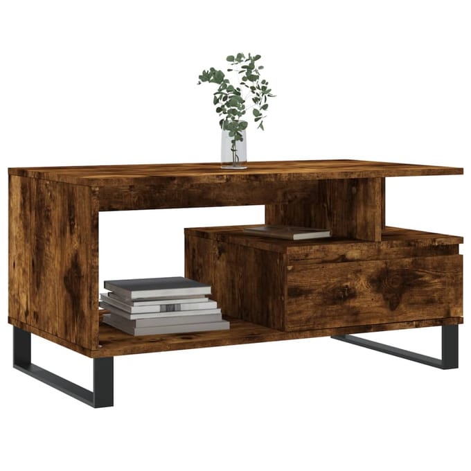 vidaXL - Salontafel - 90x49x45 - cm - bewerkt - hout - gerookt - eikenkleurig