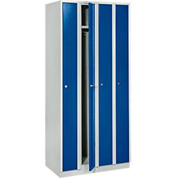 Ruimtebesparende garderobekast, compartimentbreedte 200 mm, afsluitbaar, 4 compartimenten, gentiaanblauw