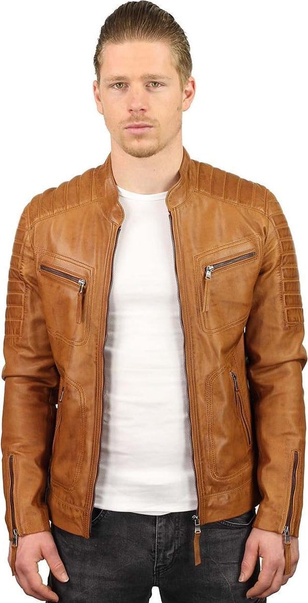 Versano Newark Leren Heren Bikerjack Heren Jack S - Cognac