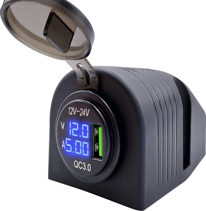 ProRide 12V USB Stopcontact Opbouw met Voltmeter/Ampèremeter - QC3.0 - USB Autolader, Boot en Camper - Complete set