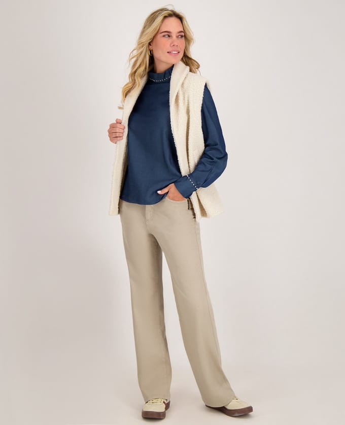 Je m'appelle Dames Broek Straight fit Met stretch - Beige - Maat L