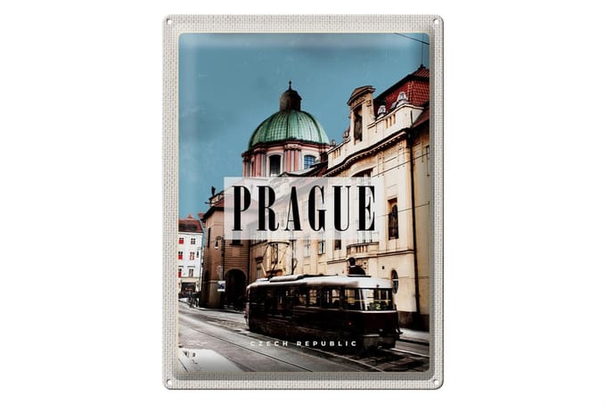 Blechschild Reise 30x40cm Prague Prag Straßenbahn Tschechien