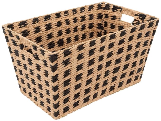 Opbergmand gevlochten natuur en zwart 55 x 35 cm