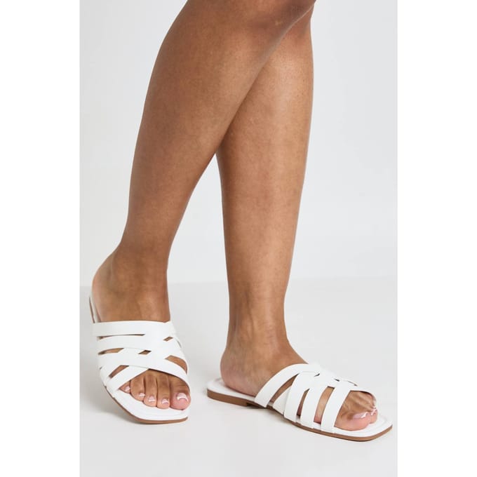 boohoo Dames Brede Pasvorm Gekruiste Bandjes Slippers | Wit | Maat: 37