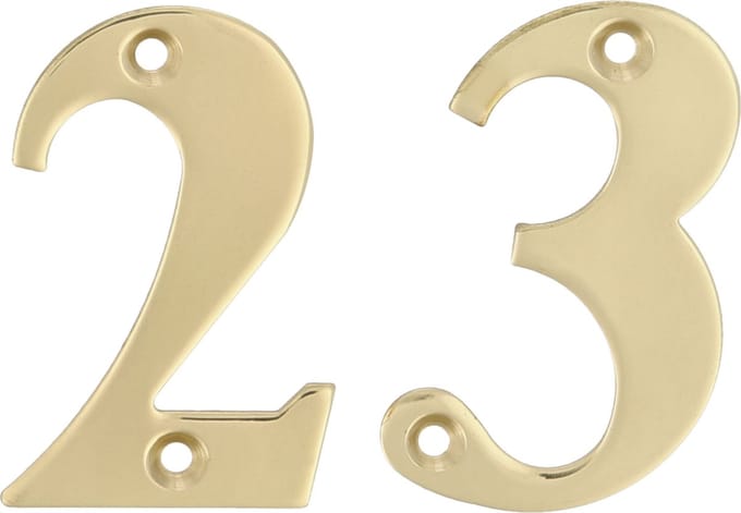 AMIG Huisnummer 23 - massief messing - 5cm - incl. bijpassende schroeven - gepolijst - goudkleur