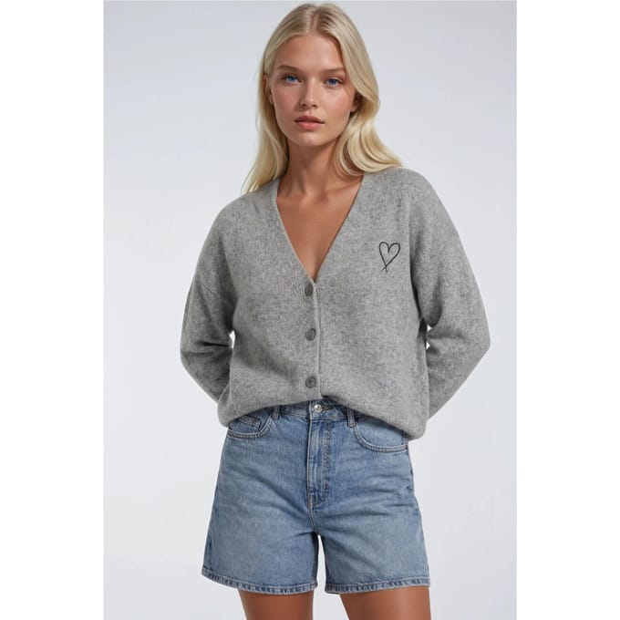 Oversized Gebreide Cardigan met Hartdetail