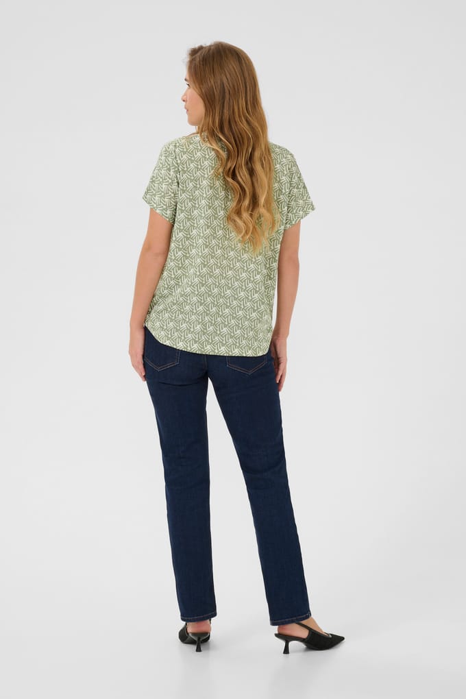 Blouse met korte mouwen Regular fit Oli Green / Chalk Print green