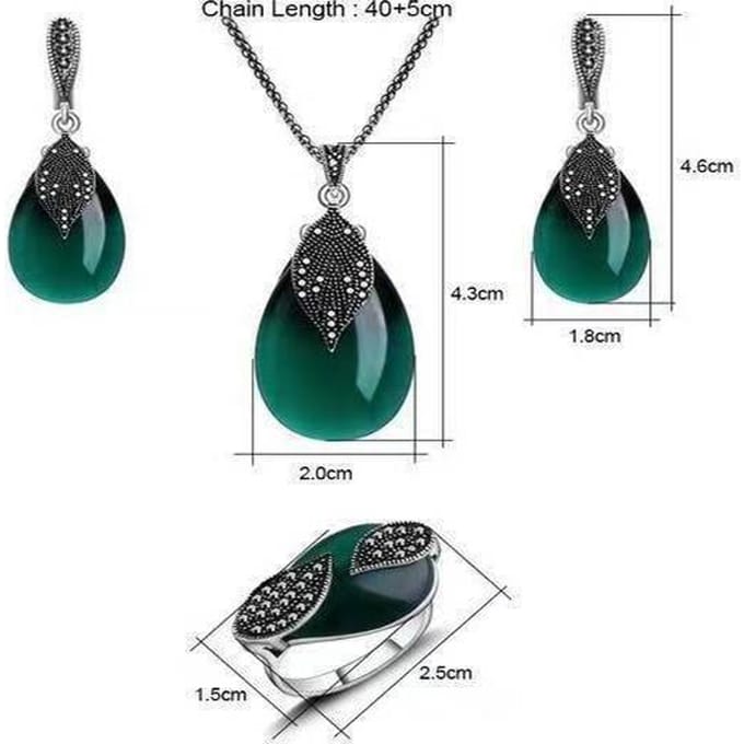 Nieuw Temperament Diamant Ingezette Dames Kunst Edelsteen Retro Sieradenset 7 black