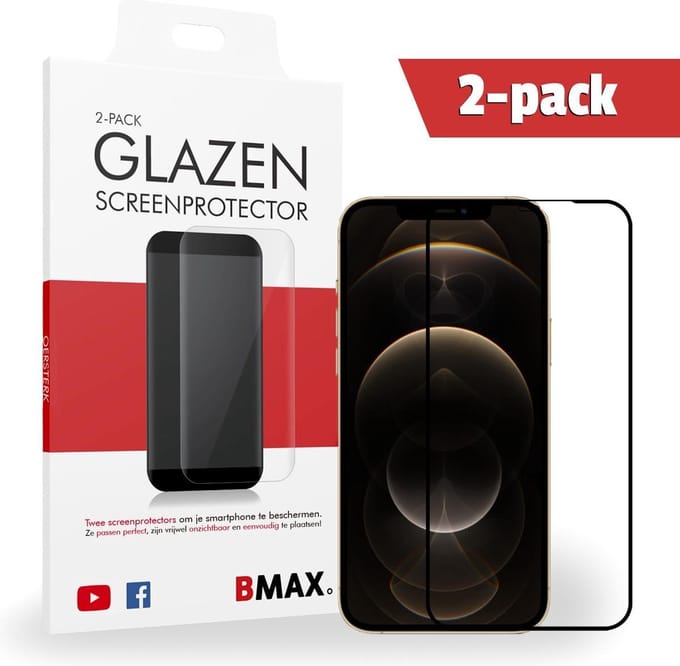 2-pack BMAX geschikt voor de iPhone 12 Pro Max Screenprotector Full Cover - gehard glas - Beschermglas - Tempered Glass - Glasplaatje - Zwart