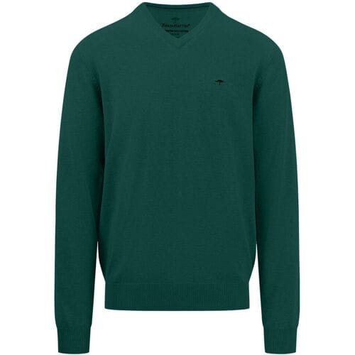 Fynch-Hatton Trui Uni Color V-Neck Superfine Cotton Dark Emerald / male