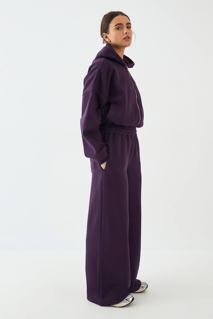 Dames DSGN Studio Badstof Applique Rechte Pijp Jogger | Aubergine | Maat: Medium