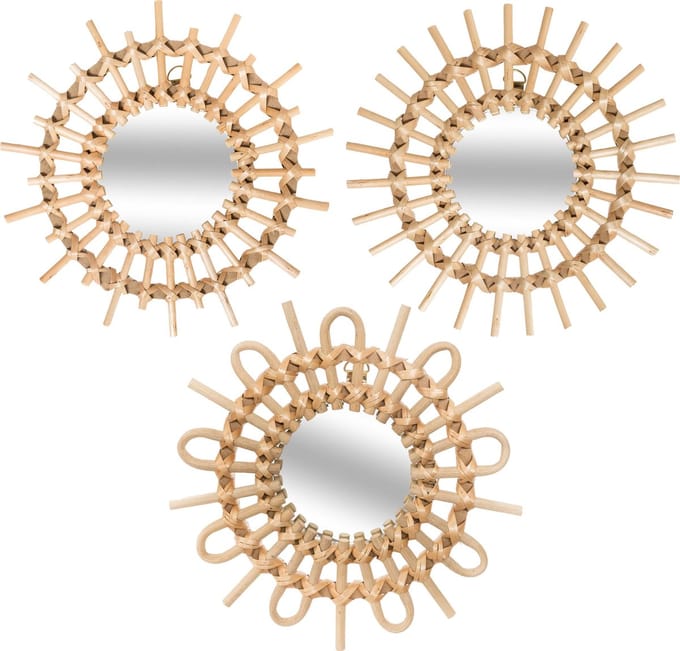 Atmosphera Wandspiegel set - 3-delig - rotan - naturel - D28 cm - bohemian/boho