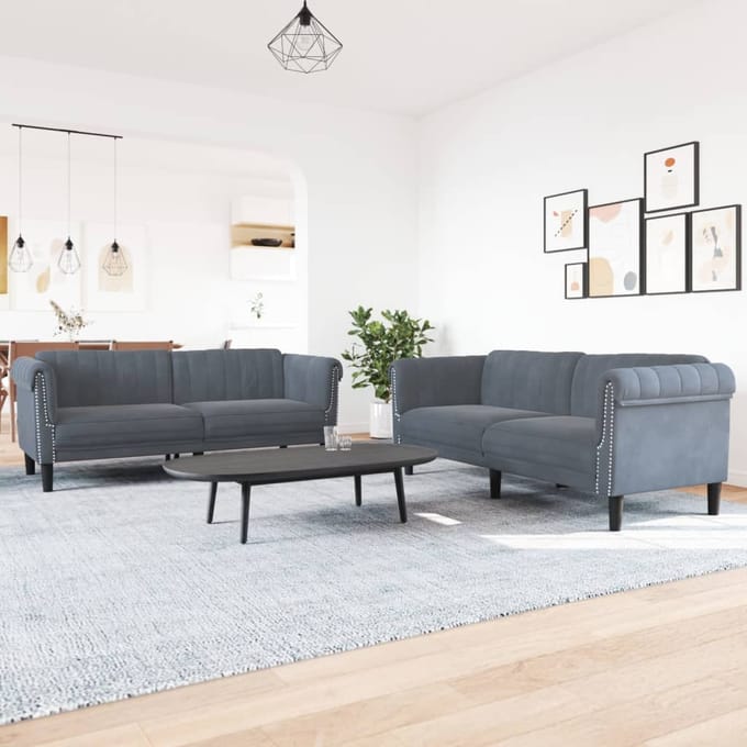vidaXL - 2-delige - Loungeset - fluweel - donkergrijs