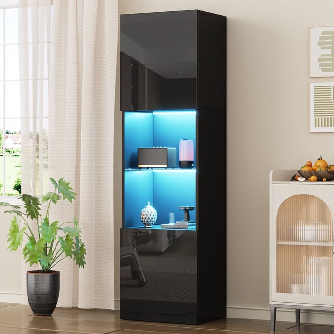 STILVORA Vitrinekast 45x35x160cm - Staande Vitrinekast met LED en Glasplank - Modern Design - Wit