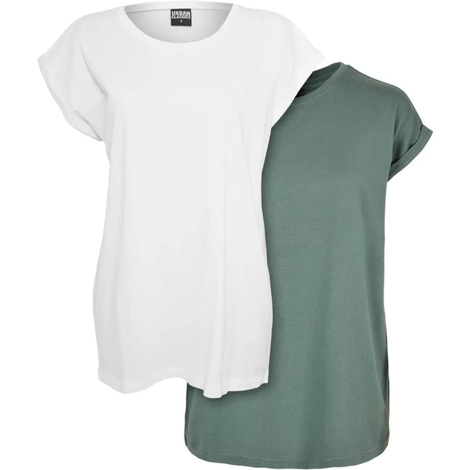 Urban Classics - Extended Shoulder 2-pack Top - XS - Wit/Groen