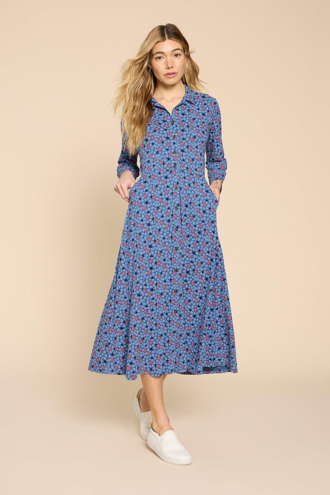 White Stuff Ada Jersey Shirt Dress Blue Multi Größe: 10 REGULAR | Blusenkleider Outlet | Damen | Blau