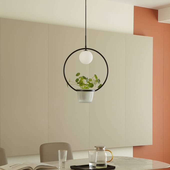 Lindby - hanglamp - 1licht - ijzer, glas - H: 12.4 cm - G9 - zwart, opaal
