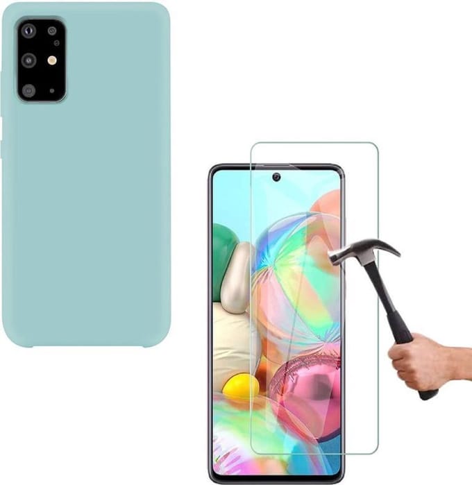 Solid hoesje Geschikt voor: Samsung Galaxy Note 10 Lite 2020 Soft Touch Liquid Silicone Flexible TPU Rubber - Mist blauw  + 1X Screenprotector Tempered Glass