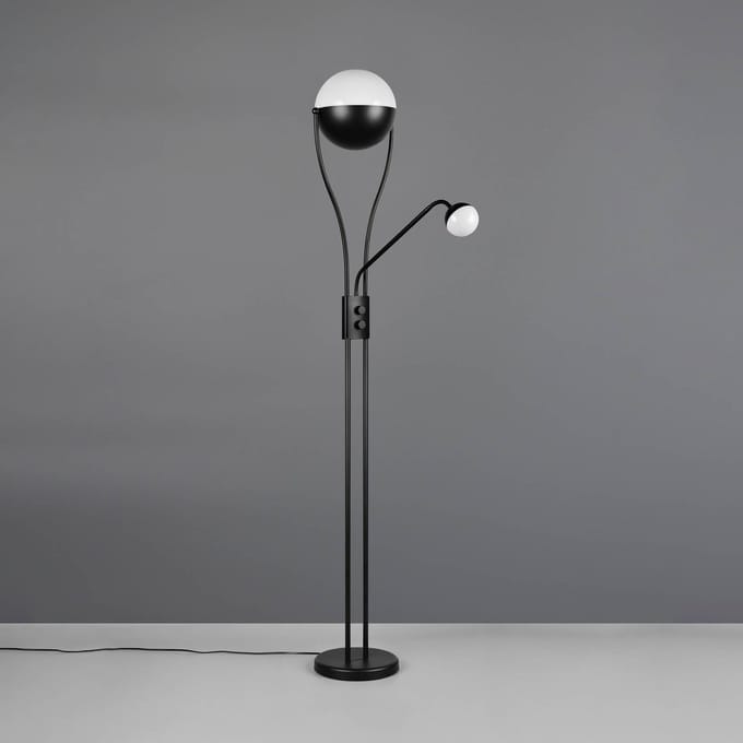 LED Vloerlamp - Trio Lighting - 18W + 3.8W - Warm Wit 3000K - 2-lichts - Dimbaar - Rond - Mat Zwart - Metaal