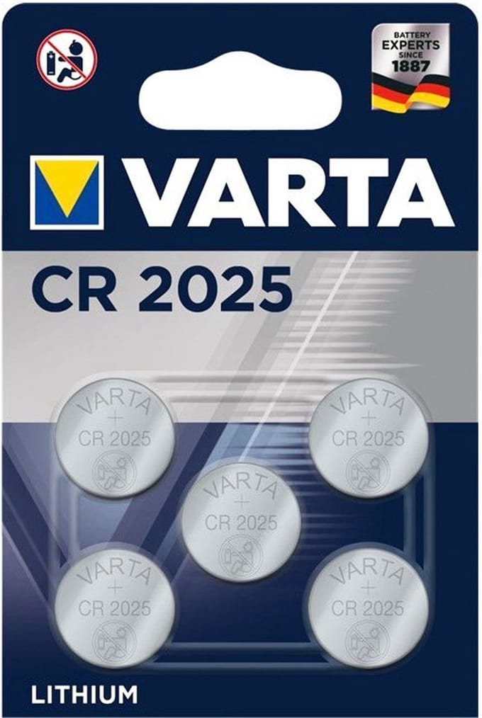 Varta CR2025 lithiumbatterij in een verpakking van 5