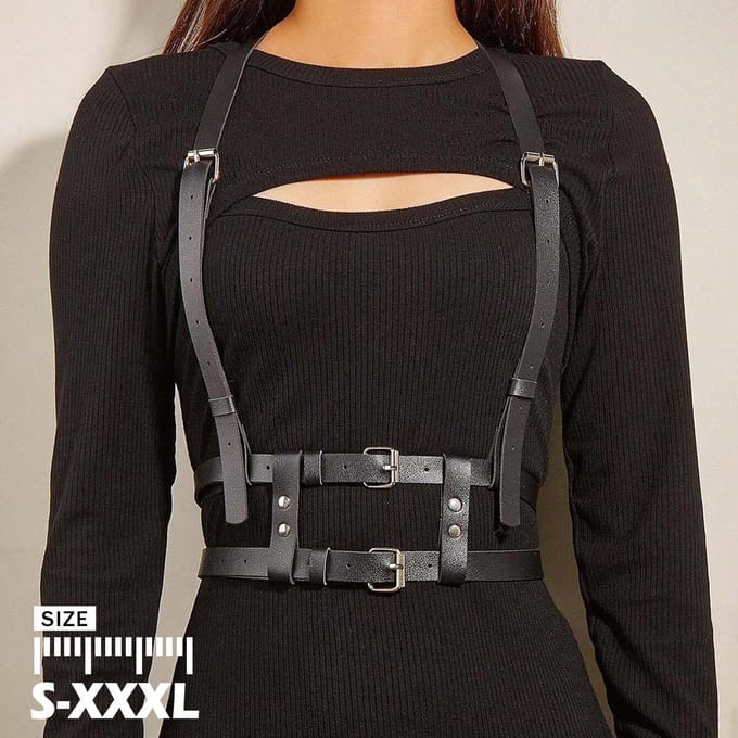 Ceinture Grande Taille Femme, Harnais de Poitrine Punk en Cuir PU, Harnais Corporel Mode, Accessoire Gothique pour Fête Harnais Ceinture. One Size black