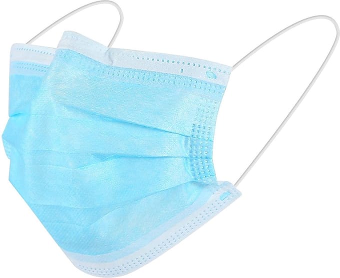 MK-001, 3-laags mondkapje, wegwerp mondmasker, 50-pack, wit/ blauw