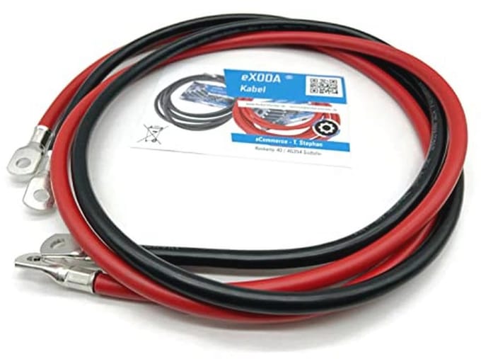 Batterijkabel 35 mm² 150cm Koperen Stroomkabel met Ringogen M8 Rood