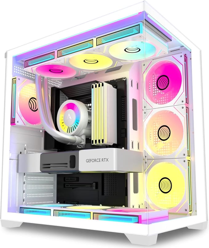 PC Behuizing - Computer Kast - Gaming Setup - 6 ARGB Fans - ATX Mid Tower - Wit