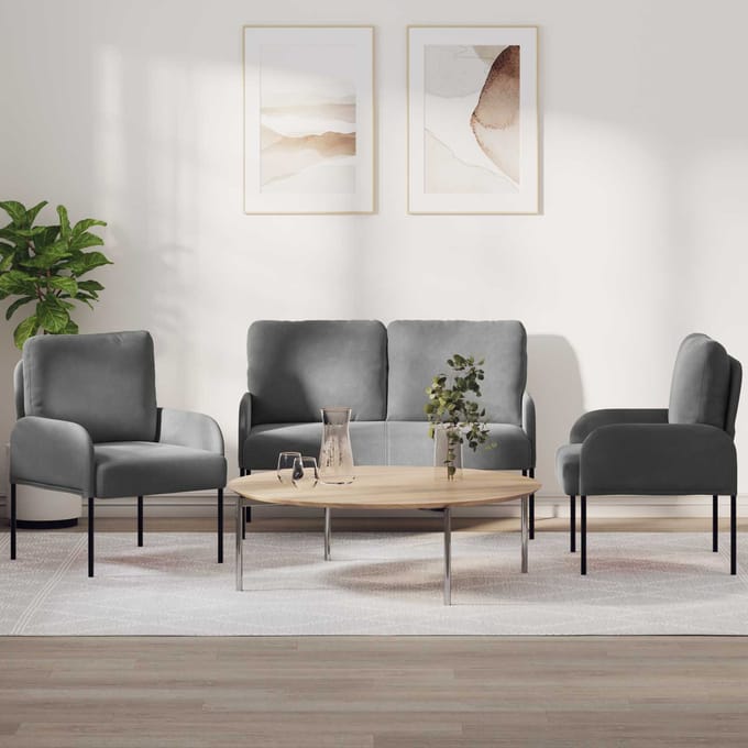 vidaXL - Sofa-Sets - 3 - st - Donkergrijs - Multiplex