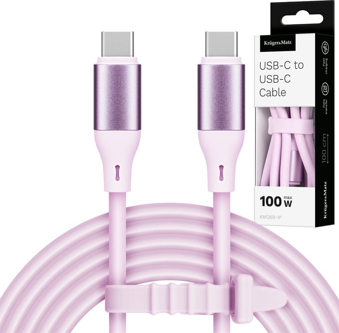 Krüger&Matz Basic - USB C Kabel - 100 W - 1 m - Roze Silikon