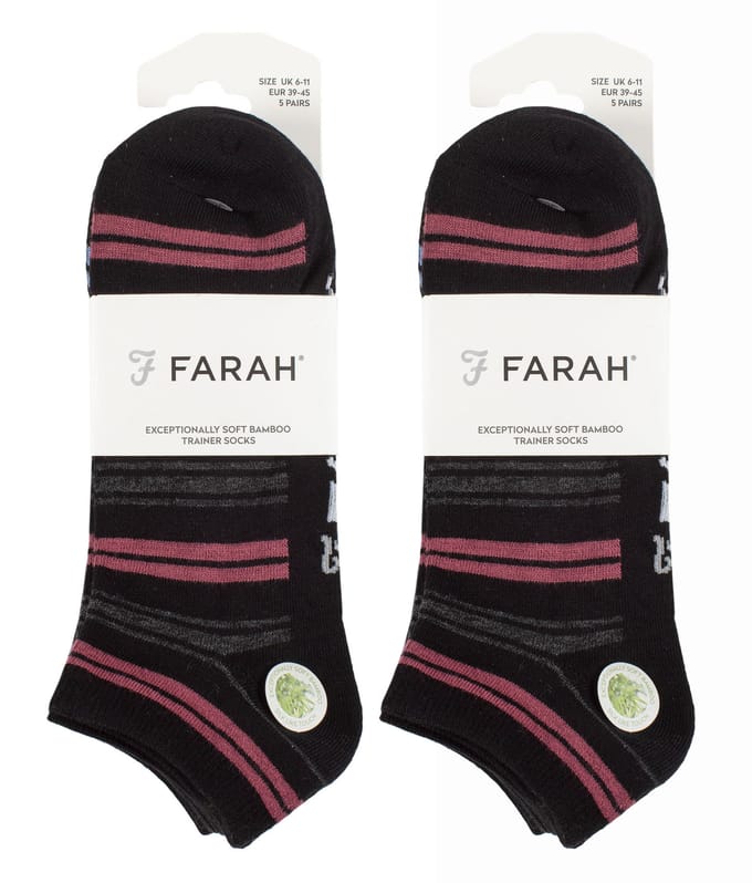 10 Paar Heren Bamboe Sneakersokken | Farah | Gestreepte Verstevigde Ankelsokken - Zwarte Streep
