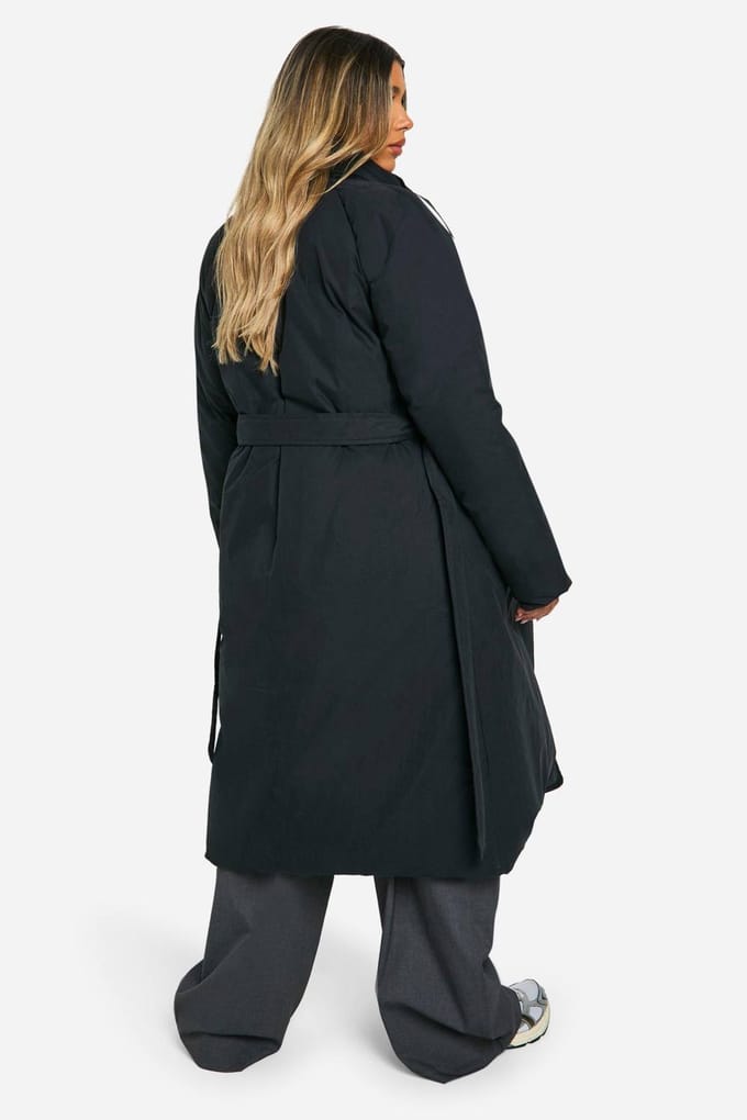 boohoo Dames Maternity Belted Duvet Puffer Coat | Black | Maat: 10
