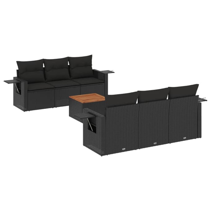vidaXL - 7-delige - Loungeset - met - kussens - poly - rattan - zwart
