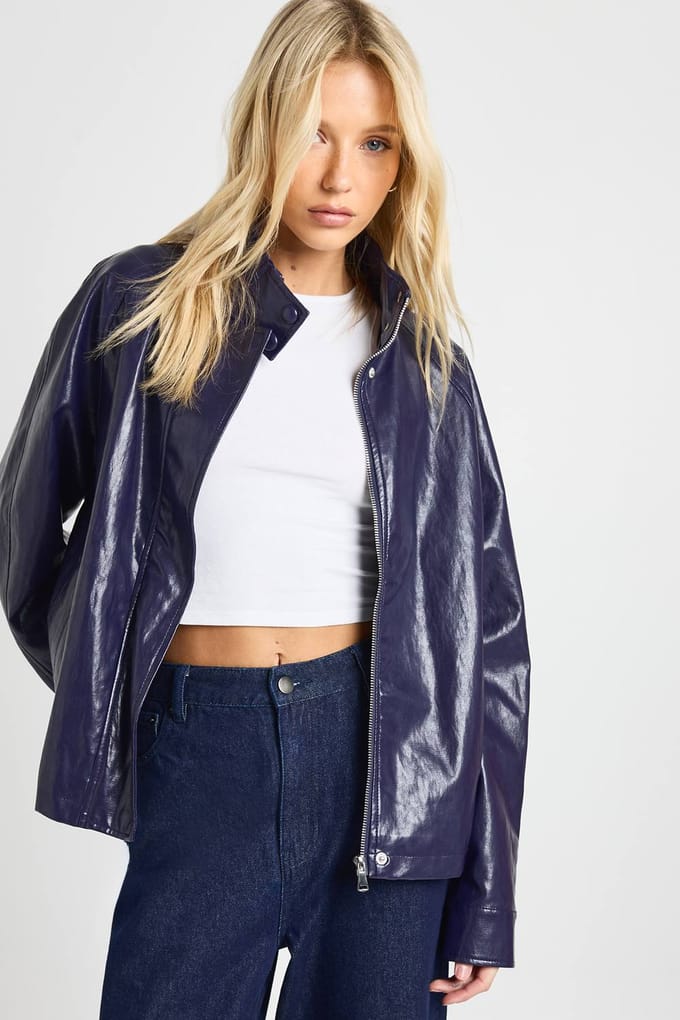 boohoo Dames Nepleer Bomberjack | Navy | Maat: 8