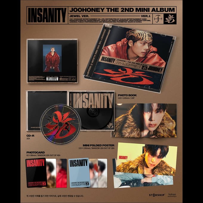 JOOHONEY(MONSTA X) - INSANITY JEWEL VER. (VER.1 / VER.2) + Gratis geschenk ver.1 gray