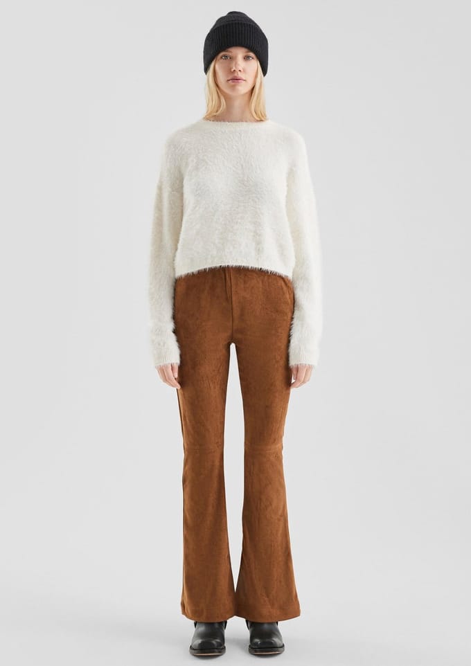 Dames Hoge Taille Zachte Synthetische Suède Flared Broek QS