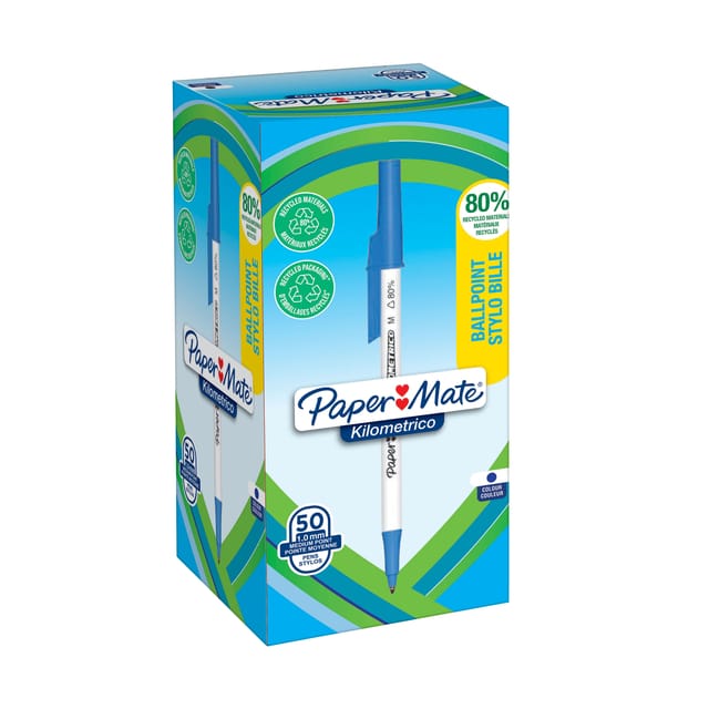 Balpen Paper Mate Kilometrico Recycled medium blauw | 50 stuks