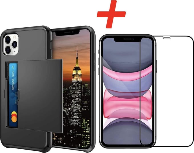 Geschikt voor Apple iPhone 11 Pro Backcover | Zwart | Pasjeshouder