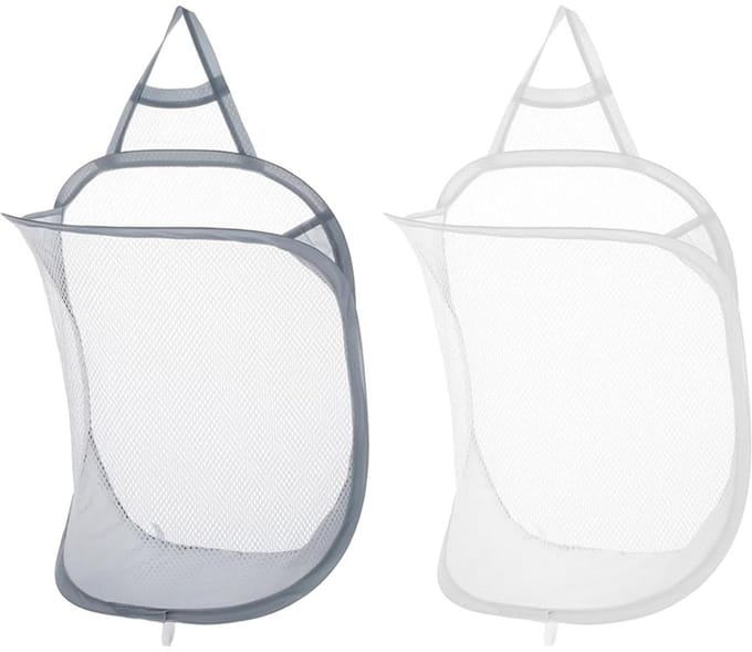 Hangende wasmand - multifunctioneel - set van 2 - grijs en wit - polyester